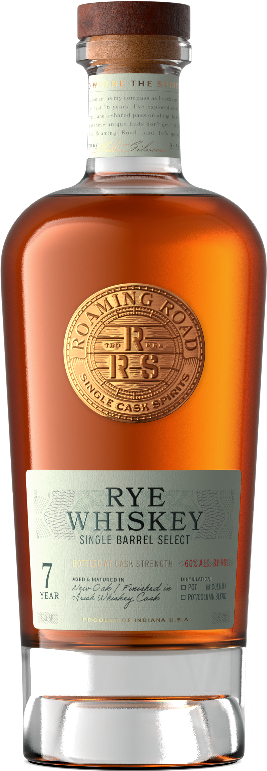 Roaming Road 7 Year Aged Indiana Rye Whiskey 70cl