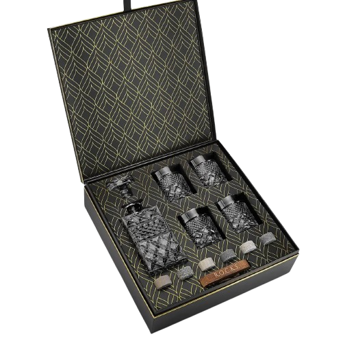 R.O.C.K.S Premium Decanter 4 Glass & Whiskey Stones Gift Set