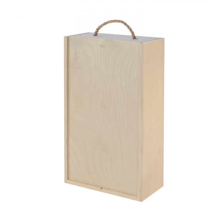 2 Bottle Wooden Box (Sliding Lid, Rope Handle)